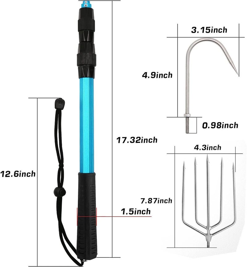 SAN LIKE SANLIKE Telescopic Fish Gaff with Stainless Sea Fishing Spear Hook Tackle, Soft Rubber Handle Aluminium Alloy Pole for Saltwater Offshore Ice Tool - Image 2